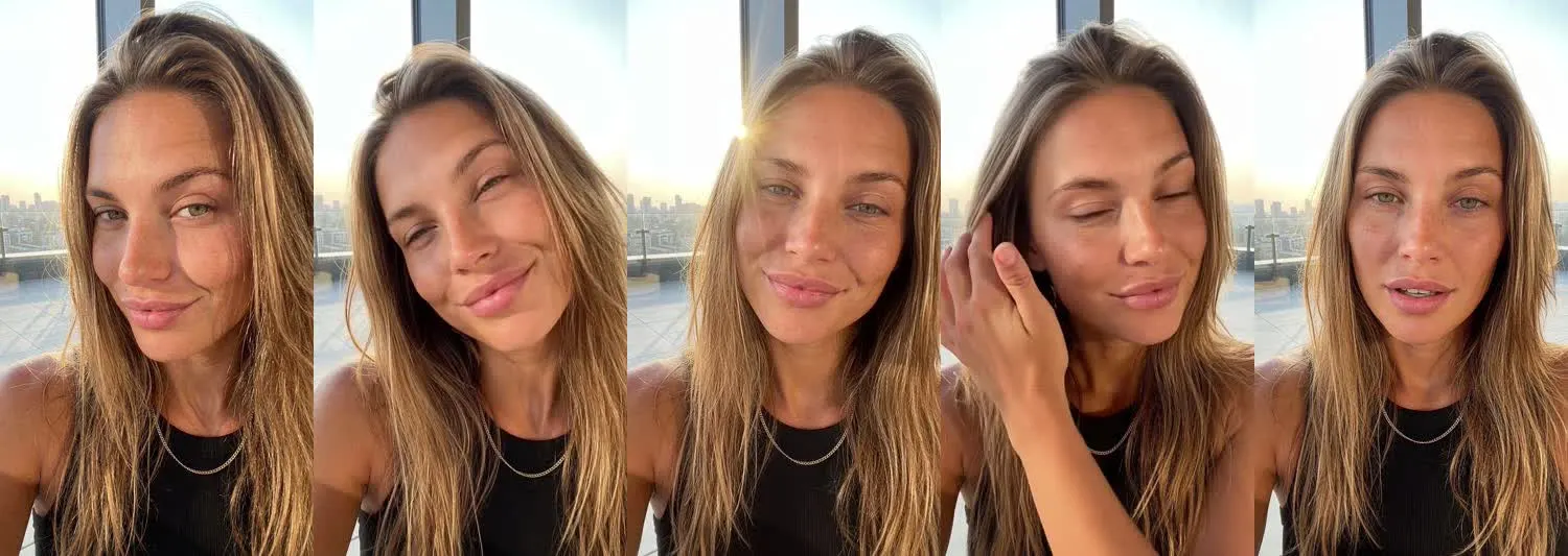 Five frames from the clip, left to right: Chloe · Are you serious? · Rooftop at sunset