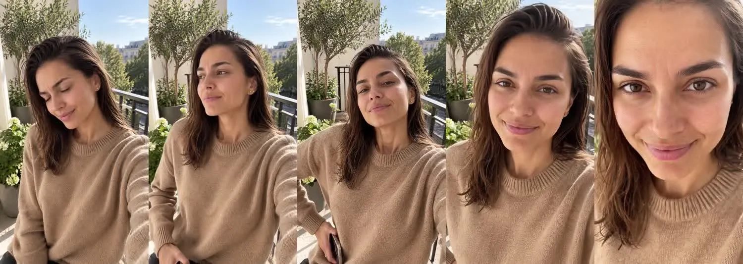 Five frames from the clip, left to right: Mia · Are you serious? · Balcony