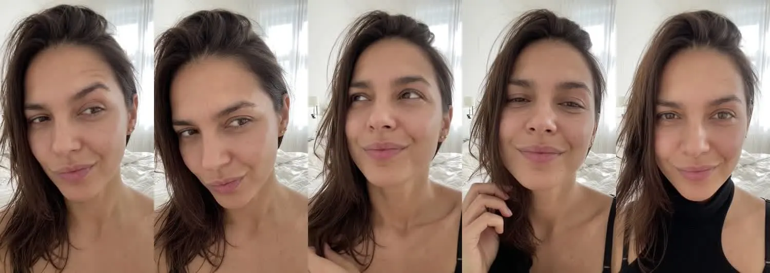 Five frames from the clip, left to right: Mia · Are you serious? · Bedroom