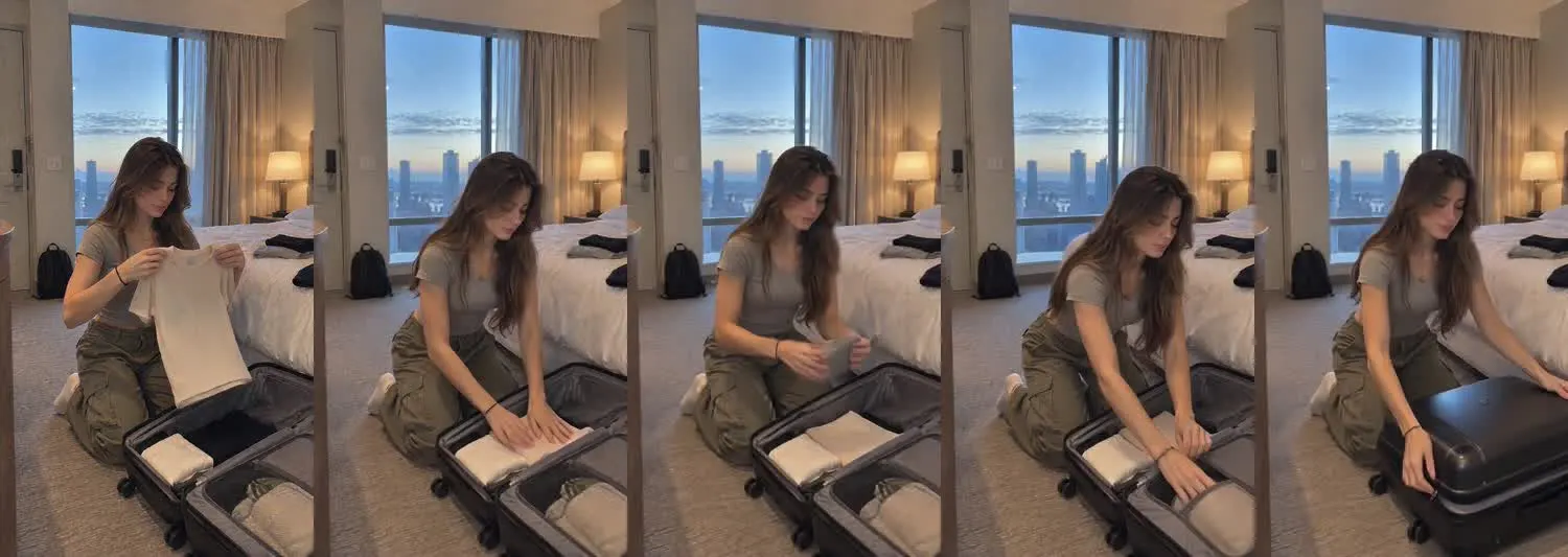 Five frames from the clip, left to right: Maya · one_take · dawn floor pack