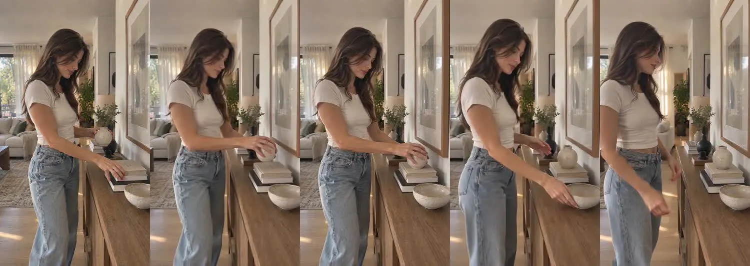 Five frames from the clip, left to right: Iris · one_take · late morning console edit