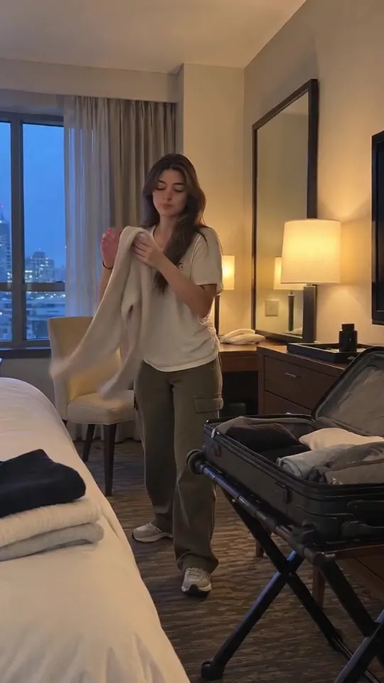 Maya · one_take · repack luggage rack evening