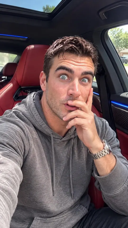 Jake · Stunned laugh · Luxury car interior