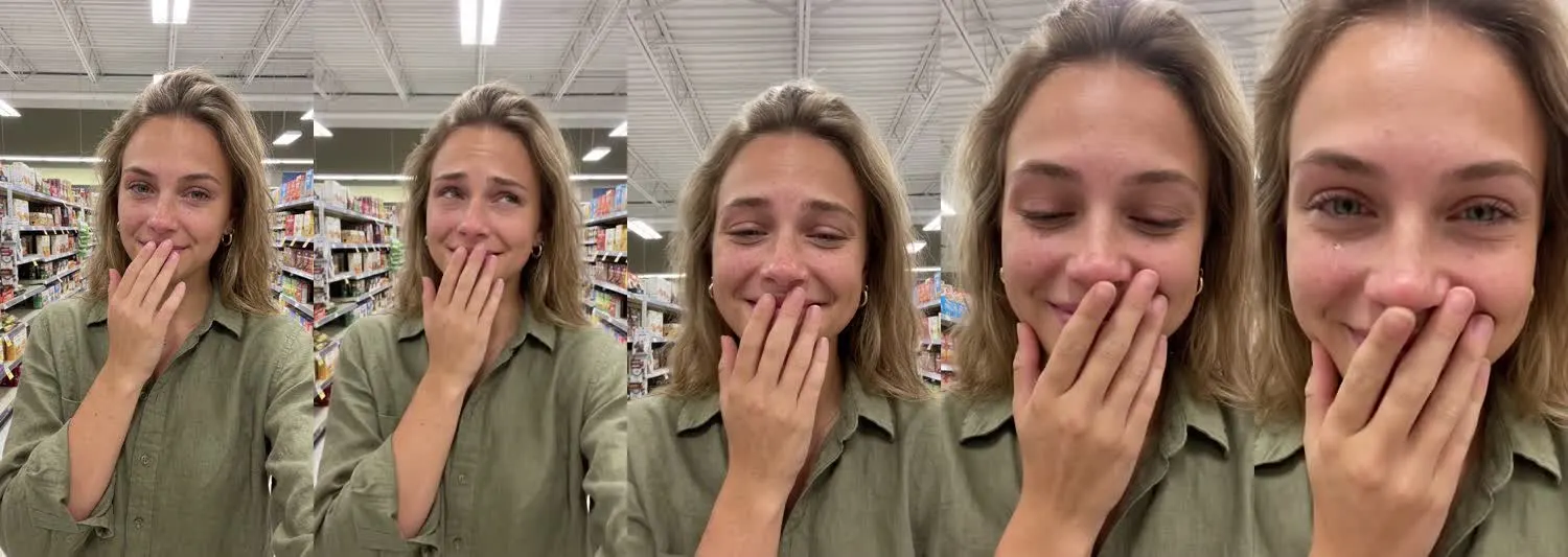 Five frames from the clip, left to right: Ava · This got me · Grocery aisle