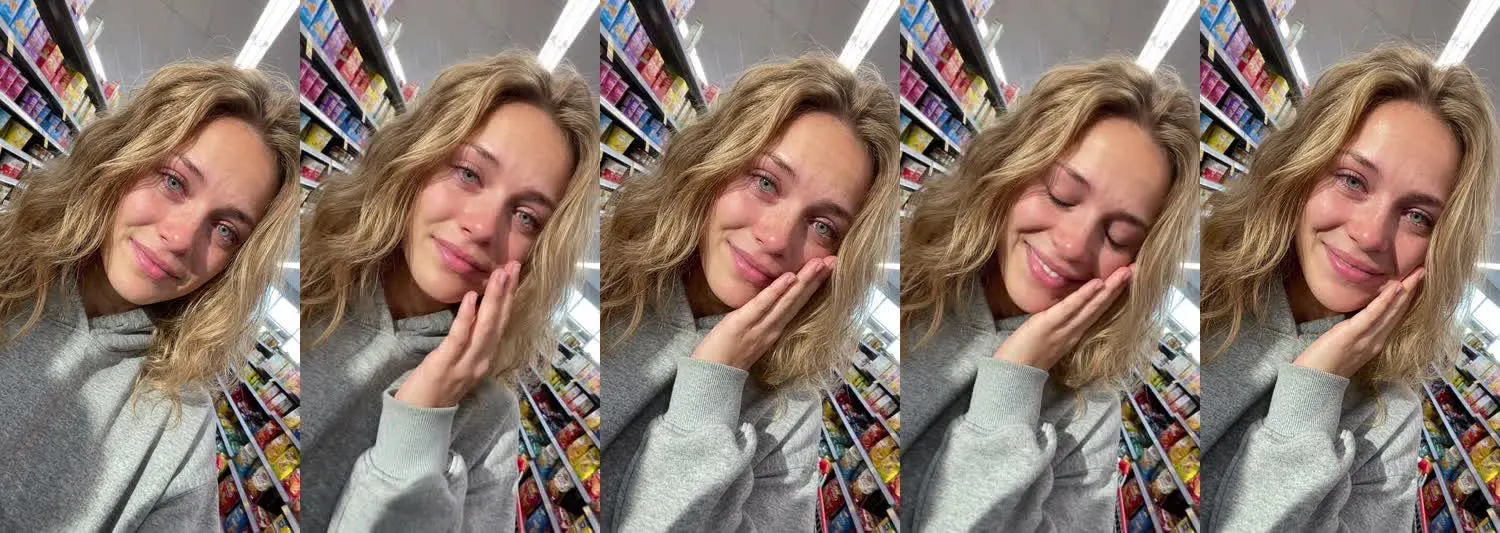 Five frames from the clip, left to right: Ava · This got me · Grocery aisle