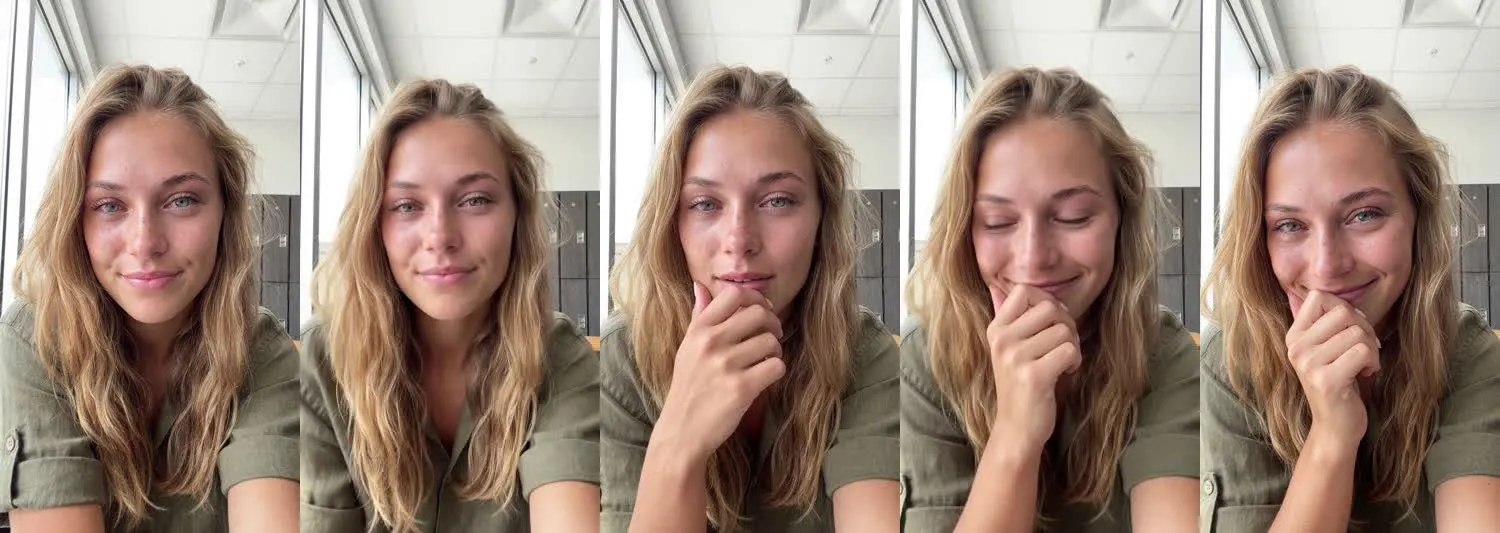 Five frames from the clip, left to right: Ava · This got me · Gym locker room