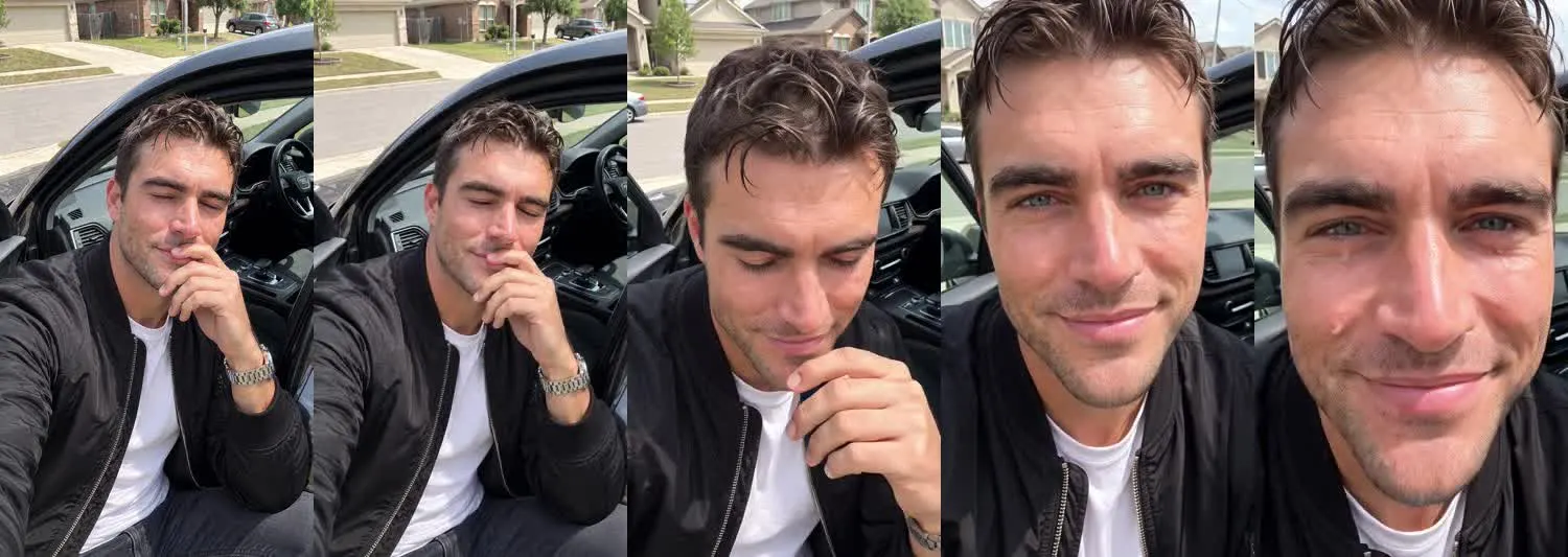Five frames from the clip, left to right: Jake · This got me · Parking lot