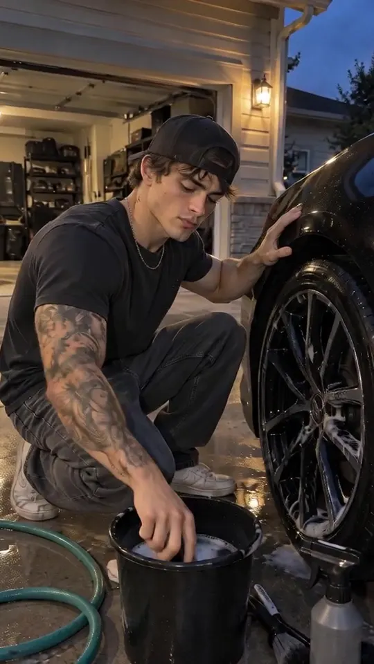 Cruz · two_take · evening driveway wheel detail→evening side window wheel detail selfie