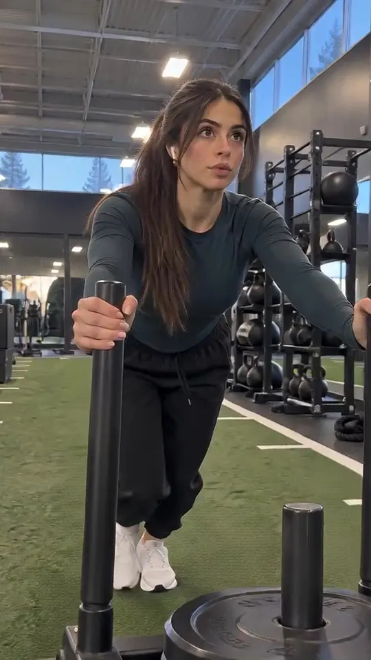 Nadia · two_take · morning sled push→morning gym mirror check