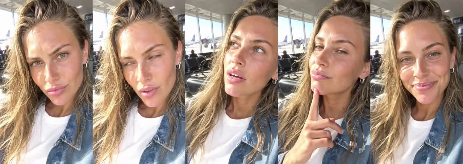 Five frames from the clip, left to right: Chloe · Wait, what? · Airport gate