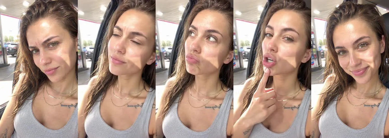 Five frames from the clip, left to right: Nova · Wait, what? · Gas station at night